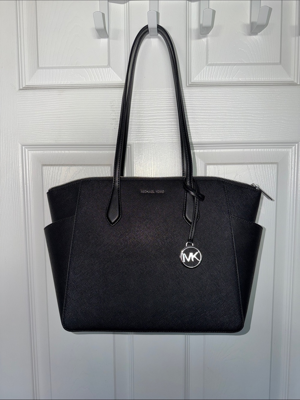 Michael Kors Black Saffiano Leather Tote with MK Charm